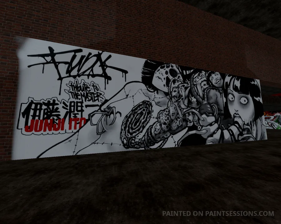 Black-and-white collaborative wall with portraits and detailed illustrations