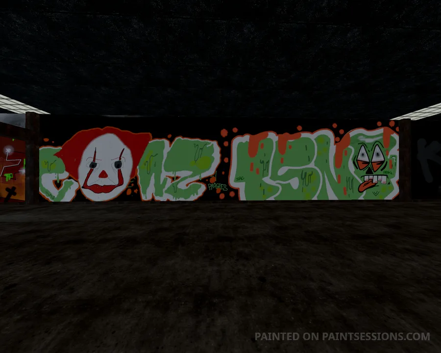 Green graffiti lettering with pumpkin and ghost characters